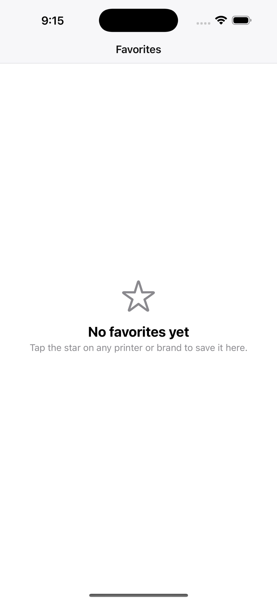 Favorites screen in Printer Studio